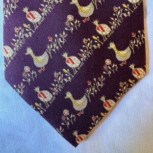 Rykiel Homme 100% Silk Tie – Bird Motif Print 1990s–early 2000s